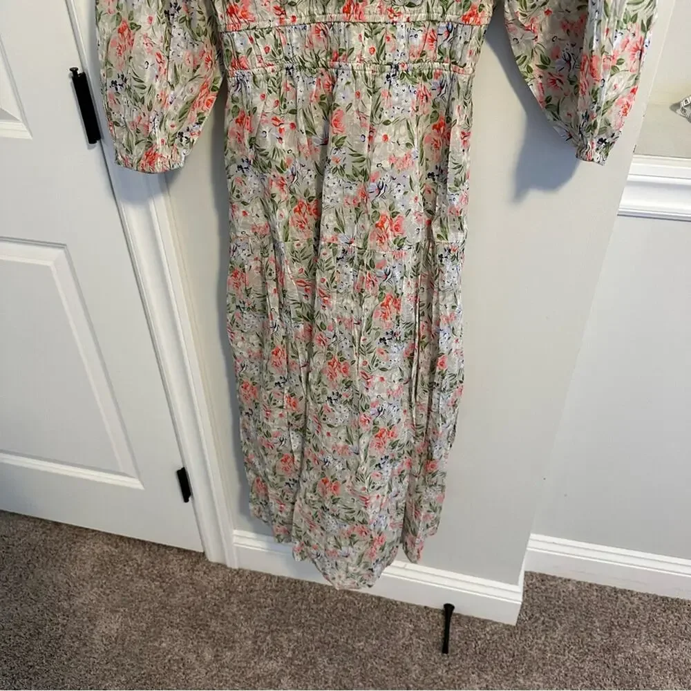 NWT THE GREAT. Floral Gray Pink Cotton Maxi Dress Large 3 - Picture 4 of 12